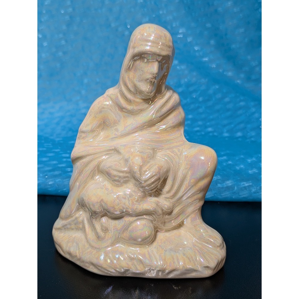 Iridescent Holland Mold Kneeling Shepherd‎ with Lamb Ceramic Figurine